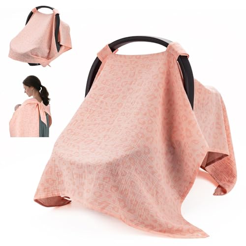 Image of SERAPHY 2-in-1 Muslin Baby Car Seat Cover & Nursing Cover, Soft Lightweight Breastfeeding Cover for Boys and Girls,Breathable Canopy for Infant Carseat & Stroller for Summer-Love