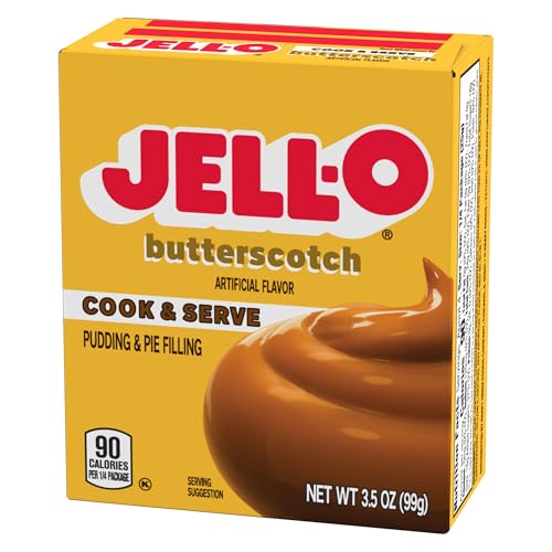 Image of Jell-O Cook & Serve Pudding & Pie Filling Mix, Butterscotch Flavor, Fat Free Stovetop Dessert for Baking, Pies & Custards, 3.5 oz (Pack of 4)