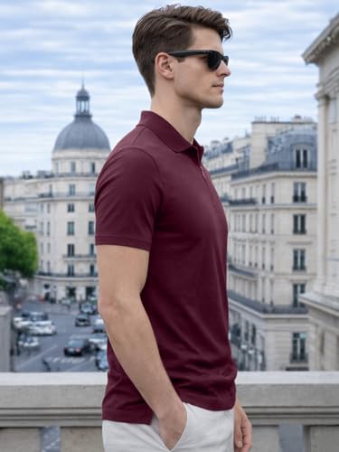 Image of Veirdo Men's Regular Fit Interlock Polo T-Shirt, Cotton Fabric, Half Sleeves,Stylish Collared Neck, Perfect for Casual and Office Wear, Soft, Comfortable (S-2XL)