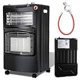 ISOISL Gasheizung & Zeltheizung 4200W+1260W für Innenräume, Gas-Elektro Heizer mit 3-fach Sicherheitssystem, 3 Heizstufen, Faltbar auf 12cm, inkl. Zubehör für Gasflaschen bis 15kg