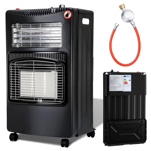 ISOISL Gasheizung & Zeltheizung 4200W+1260W für Innenräume, Gas-Elektro Heizer mit 3-fach Sicherheitssystem, 3 Heizstufen, Faltbar auf 12cm, inkl....