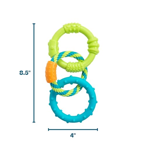 Pupstages Dental Links Dog Chew Toy for Teething Puppies & Small Dogs up to 30 lbs, Floatable & Textured Ring & Rope Tug, Dental Support, Moderate Chewers, 8.5"