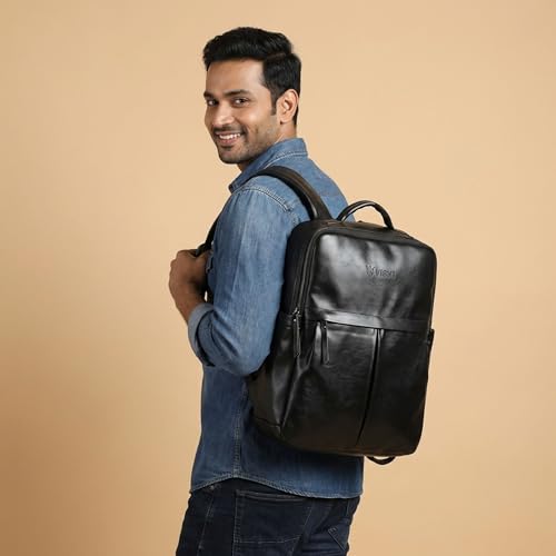 Image of VISMIINTREND Leather Laptop Backpack Bag for Men & Women | Casual, Office, College, Travel, Airport, Weekender Bag | Fits upto 15.6 Inch Laptop, Macbook | Durable | Birthday, Rakhi Gifts