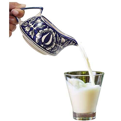 Image of Ceramic Hand Made Blue Printed 175ml Sauce Boat /Creamer /Milk Pot Microwave and Dishwasher Safe (Mirakii 199 MilkPot)