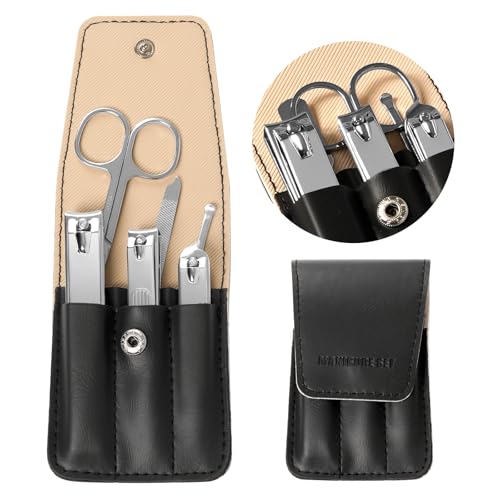 Premium-Stainless-Steel-Nail-Clippers-Set-Travel-Grooming-Kit-6pc-ManicurePedicure-Tools-with-PU-Case-Unisex-Gift-for-Men-and-WomenD-Black Premium Stainless Steel Nail Clippers Set - Travel Grooming Kit, 6pc Manicure/Pedicure Tools with PU Case - Unisex Gift for Men and Women(D-Black) - Image 1