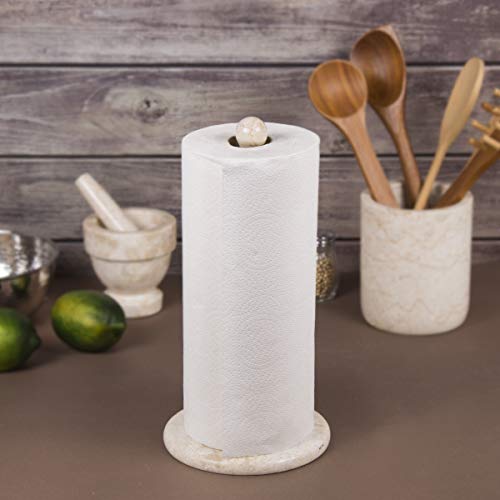 Creative Home Natural Champagne Marble Stone Paper Holder Kitchen Towel Dispenser, 6.5" Diam. X 12.5" H, Beige #TOP3