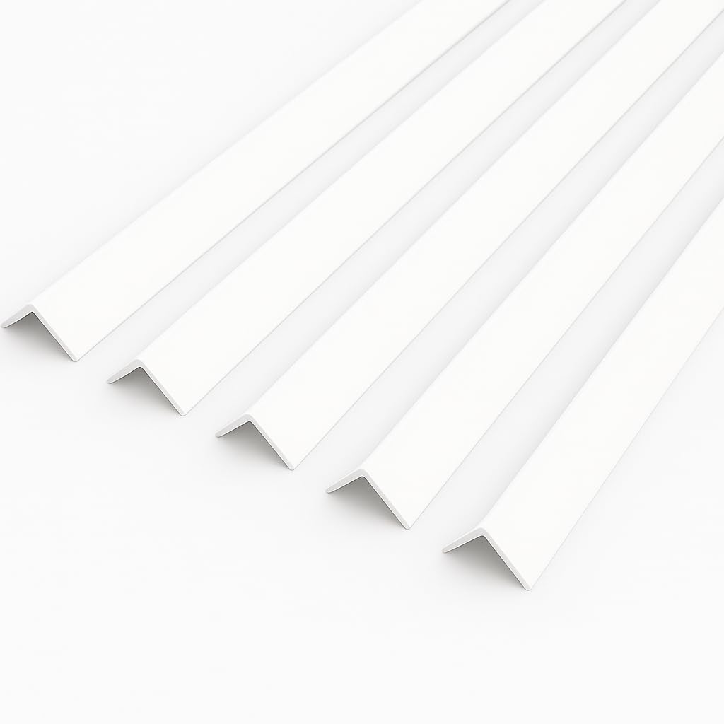 1.5 Metre UPVC Plastic Rigid Angle Corner Trims 10mm - 50mm, 90 Degree Right Angle Profile, Durable Weatherproof uPVC Moulding for Wall Edges, Corners, DIY (5, White, 10mm)