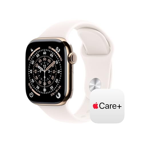 Image of Apple Watch Series 11 [GPS + Cellular 42mm] Smartwatch with Gold Titanium Case with Light Blush Sport Band - S /M. Sleep Score, Fitness Tracker, Health Monitoring with AppleCare+ (2 Years)