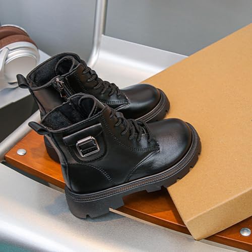 Kids Winter Fleece Warm Combat Boots Girl Thick Heel Ankle Boots Casual Lace Up Snow Booties Non-Slip Outdoor Shoes4