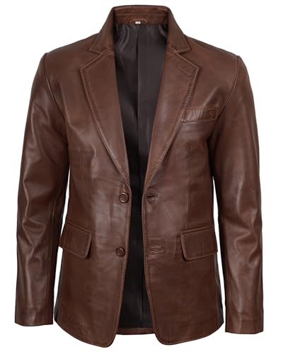 Image of fjackets Mens Leather Blazer Jacket - Real Lambskin Leather Sport Coat, 2-Button, Fully Lined, Business to Weekend