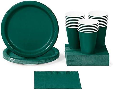 Hunter Green Party Supplies, Bundle for 48 People Plates Napkins and Cups, Box of 146 Pieces
