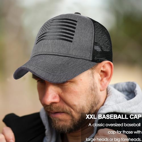 Image of Oversize XXL American Flag Trucker Hat Sport Snapback Hat, Large Size Breathable Mesh Baseball Cap for Men Big Head