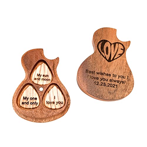 Custom Guitar Pick Case Wooden Engraved Guitar Shaped Box with 3 Guitar Picks
