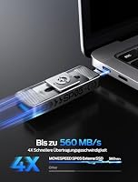 MOVE SPEED Externe SSD 256GB, Externe Festplatte mit bis zu 560MB/s Lesegeschwindigkeit, SSD Extern mit Dual-Ports & Push-Pull Design, Typ-C + USB 3.2 Portable SSD für iPhone 17/16/15/Android/Mac – Ansicht 2