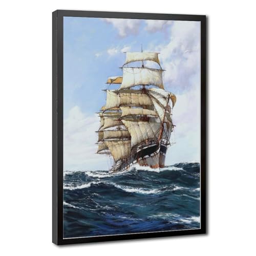 Toile tendue voilier ancien Montague Dawson pour une décoration de bureau style marin