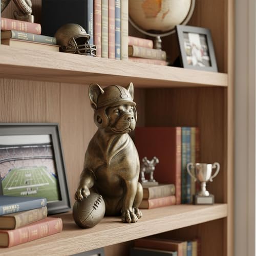Image of Dog Statue Bulldog Football Player Dog Sculpture Home Decor for Shelves Office Living Room Bedroom Mantle TV Stand Gifts for Dog Football Lovers