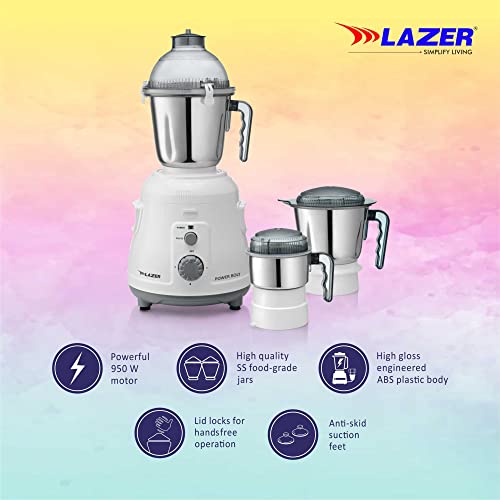 Image of Lazer Power Bolt 3 Jars 950W Mixer Grinder (White)