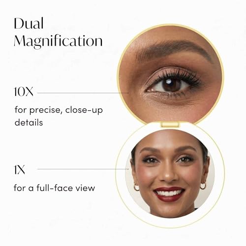 Image of Fancii Taylor Travel Makeup Mirror with LED Light, Rechargeable, 10x /1x Magnifying, Tru-Glow Lighting System, XL Large 5 inch Wide | Compact Mirror for Purses (Marigold)