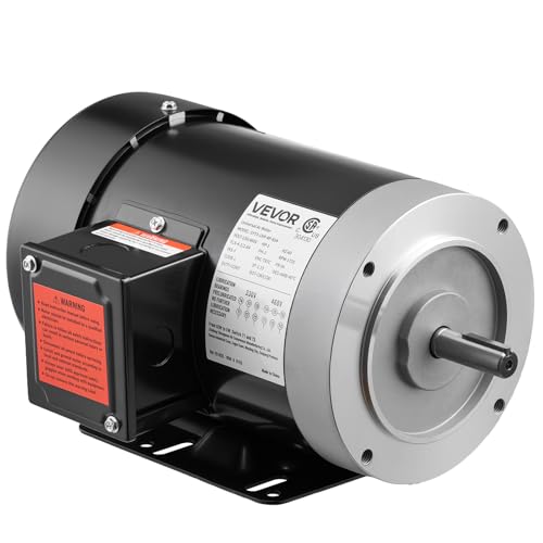 VEVOR 1 HP Electric Motor, 1725RPM Air Compressor Motor, CW/CCW Rotation, 5/8 inch Shaft Diameter, 1.88inch Shaft Length, 4.1N.m Torque, Three-Phase, TEFC Cooling, 230V/460V, 56C Frame