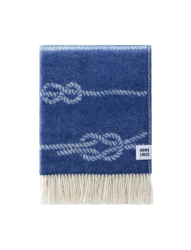 JJ Textile Nautical Knots Throw New Wool & Recycled Merino Sheep Wool- Soft & Cosy With a Reversible Design - Sustainable Throw for Bed, Sofa & Home Decor - Large Blanket 190cm x 130cm.