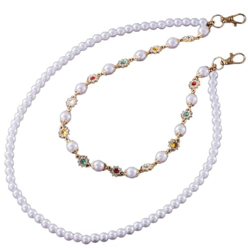 Azttior Hosenkette Multi Layer Wallet Chain, Hosen Kette für Herren Damen, Schlüsselanhänger Gürtelkette, Elegant Punk Accessoires, Kette für Hose, Pants Chain für Jeans, Perlen Strass Blumen Design