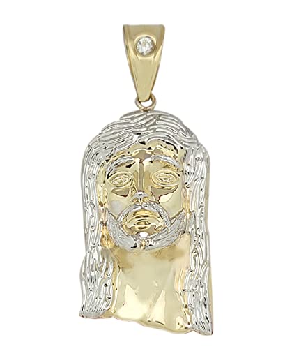 10k Yellow Gold Jesus Face Pendant Jesus Head Charm 2 inch