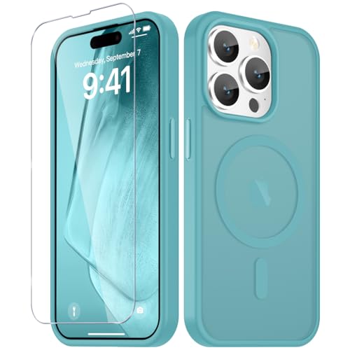 Image of YENAPOON for iPhone 14 Pro Case, Matte Magnetic Phone Cover [with 1 Screen Protector] [Support for MagSafe] [Shockproof Military Grade Protection] Translucent Frosted Back, Light Blue