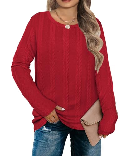 RITERA Plus Size Womens Tops Cable Knit Sweaters Casual Long Sleeve Lightweight Pullover Sweater Tops XL-5XL