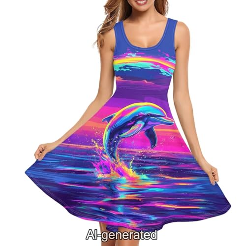 Image of Dreaweet Casual Sleeveless Dresses for Women Girls, Round Neck Tank Dresses with Pockets Summer Sundress Size XS-4XL