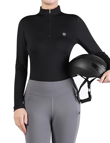 Harrison Howard Women'S Equestrian Sweat Absorption Quick Drying Horse Riding Long Sleeve Shirt 1/4 Zip Base Layer Black Medium cover