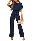 Dreamskull Womens Casual Loose Short Batwing Sleeve Belted Wide Leg Pant Romper Jumpsuits with Belt