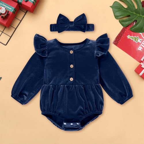 Robe de Noël en velours haut de gamme et finitions à volants raffinées pour bébé - 3