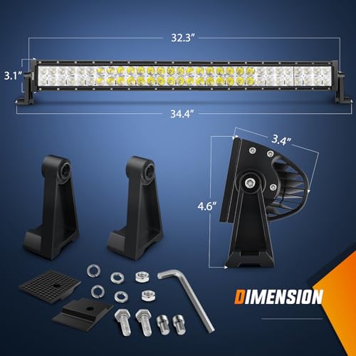 Image of Nilight 32 Inch 180W Spot Flood Combo Led Light Bar 2Pcs 18W 4Inch Spot LED Pods Driving Off Road Lights with 14AWG Wiring Harness Kit-3 Leads for Van Car Pickup Golf Cart ATV UTV SUV Truck Boat