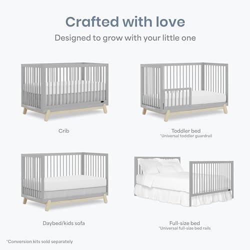 Image of Dream On Me Hygge 5-in-1 Convertible Full-Size Baby Crib in Pebble Grey Vintage, GreenGuard Gold & JPMA, Converts to Toddler, Day & Full-Size Bed, Adjustable Mattress Heights, Modern Nursery
