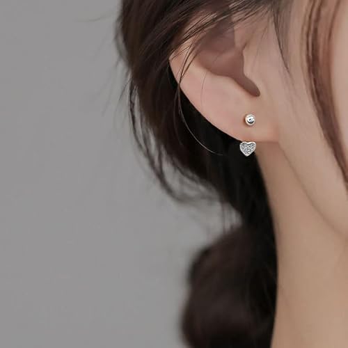 Sluynz Sterling Silver Small Cz Heart Half Hoop Earrings For Women Teen Girls Love Half Hoop Earrings Cartilage Helix Piercing Ball Studs (A-Silver) #TOP1