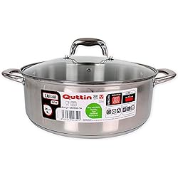Cazuela Horno De Acero Inoxidable Quttin New Caesar - Cacerola Profesional Induccion, Cocina y Horno, Cazuela Grande, Acero Inoxidable Antiadherente, Tapa Cristal y Asas, 30 cm/8 L