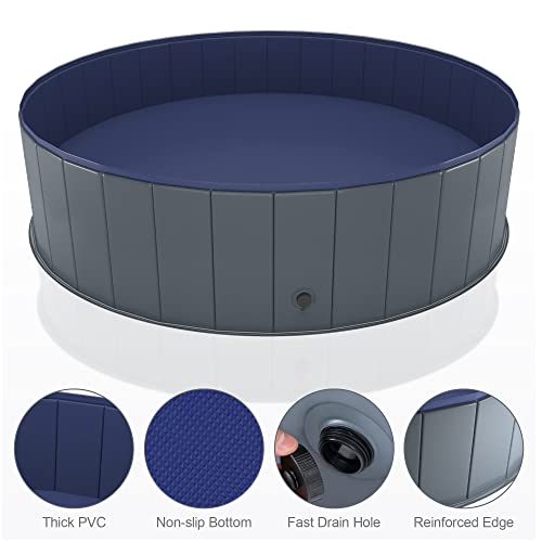 Niubya Portable Dog Pool, Foldable Pet Swimming Pool, Anti-Slip Collapsible Pet Bathtub, Hard Plastic Bath Pool For Pets Dogs And Cats, 63 X 16 Inches #TOP1