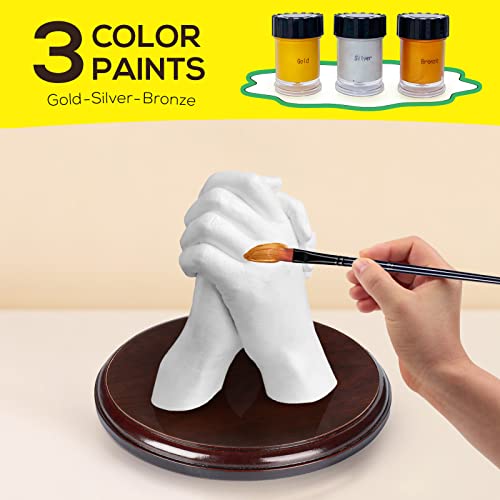 Falling In Art Hand Casting Kit Couples - Keepsake Plaster Hand Mold Kit For Family, Kids, Adults With Large Bucket, Gloves, Powder Materials, Color Paints, Wooden Base #TOP6