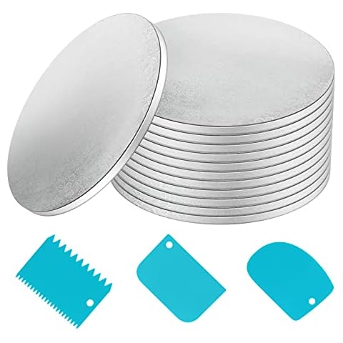 Tanzfrosch 12 Pack cake drum (12, 12inch), Sturdy 1/2 Inch Thickness Smooth Straight Edges Cake Plate Boards with 3 Cake Scraper Smoother Cover