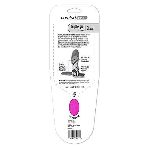 Image of Comfort Zone Triple Gel Insoles for Women, Sizes 6-10, 1 Pair
