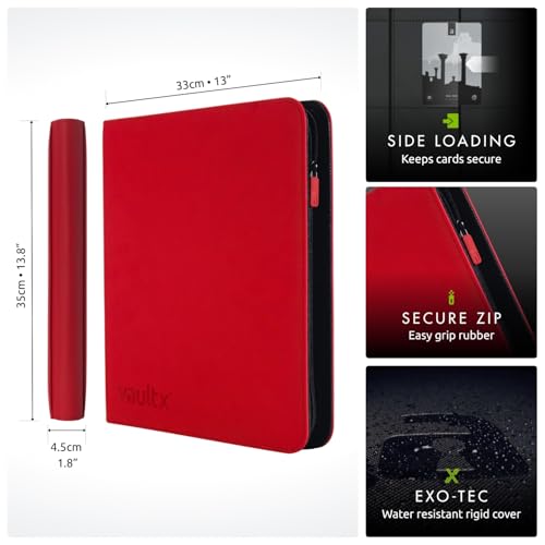 Image of Vault X 12 XL Pocket Zip Binder, 624 Cards, Exo-Tec Material, 26 Side-Loading Pages (Red)