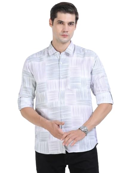 Image of COOL COLORS Men's Cotton Twill Slim Fit Printed Shirt Full Sleeve Shirt for Formal & Casual Wear Shirt for Men