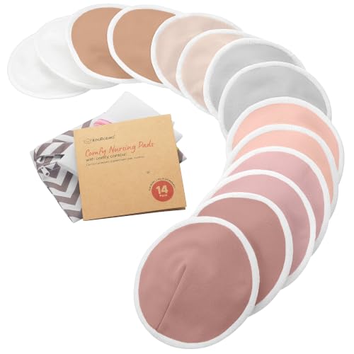 Image of Organic Nursing Pads, 14 Washable Breast Pads,Wash Bag (Lovelle, L 4.6") | Viscose Derived from Bamboo, Breast Pads for Breastfeeding, Reusable Nipple Covers, Breastfeeding Essentials, Soft, Absorbent