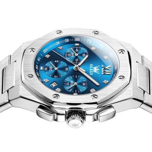 OLEVS Mens Analog Watch Stainless Steel Easy Read Waterproof Luminous Casual Luxury Watches