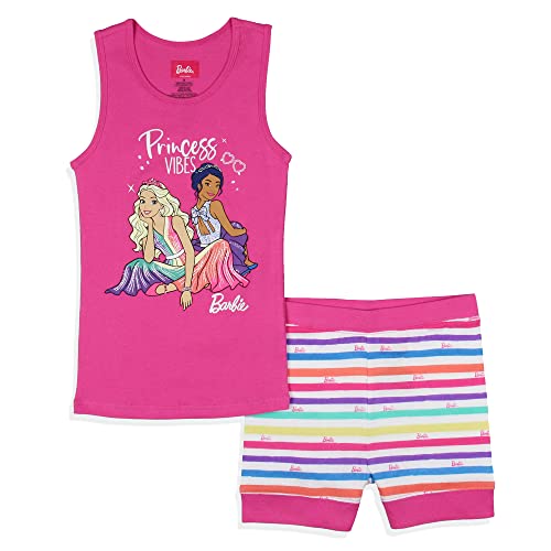 INTIMO Barbie Girls' Princess Vibes Characters Sleep Pajama Set Tank Top Shorts