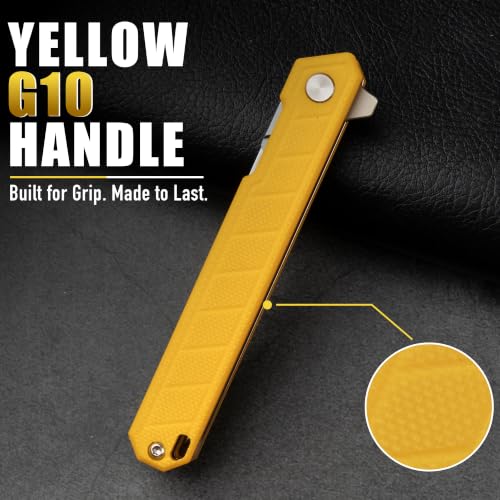 Image of OLITANS G046 Mecha Mini Slim Folding Scalpel with 5pcs #24 and 5pcs #60 G10 Handle with Liner Lock, Utility EDC Pocket Knife with Back Clip (Yellow)