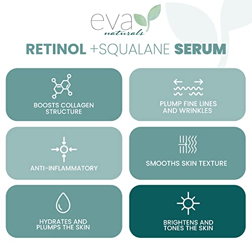 Eva Naturals Anti-Aging 1% Retinol Serum For Face - Granactive Retinoid With Squalane Dark Spots, Fine Lines & Wrinkles - Collagen Boosting Moisturizer - Pure Retinol Night Serum For Face, 2 Fl Oz (Pack Of 1) #TOP3