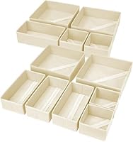 Homsorout Kleiderschrank Schrank Organizer - 12er Set Schubladen Organizer Kleidung Baby, Faltbare Aufbewahrungsbox Stoffboxen Aufbewahrung für kommode, Socken, BHs, Beige