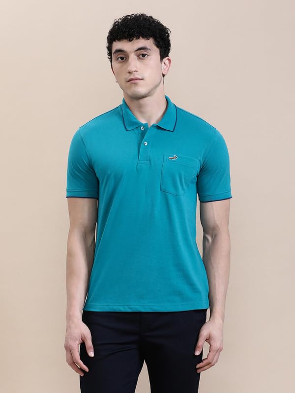 Image of CROCODILE Men Solid Polo T-Shirt | 100% Cotton | Short Sleeve | Slim Fit | Button Placket White