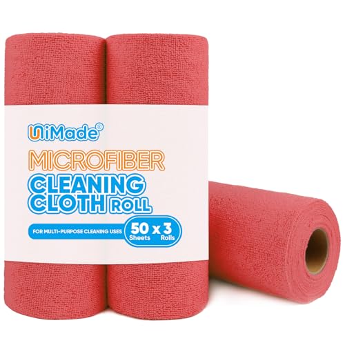 UNIMADE Microfiber Cleaning Cloth, 150 Sheets Shop Towels Commercial Grade Washcloths Lint-Free Work Rags Bulk Towels for Cars Mechanic Restaurant Garage Housekeeping, 11.5\"x 11.5\", Red